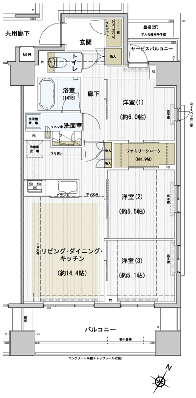 Floor: 3LDK + SIC + FC, the occupied area: 71.51 sq m