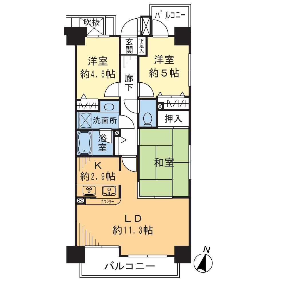 Floor plan. 2LDK, Price 49,500,000 yen, Occupied area 93.28 sq m , Balcony area 11.7 sq m