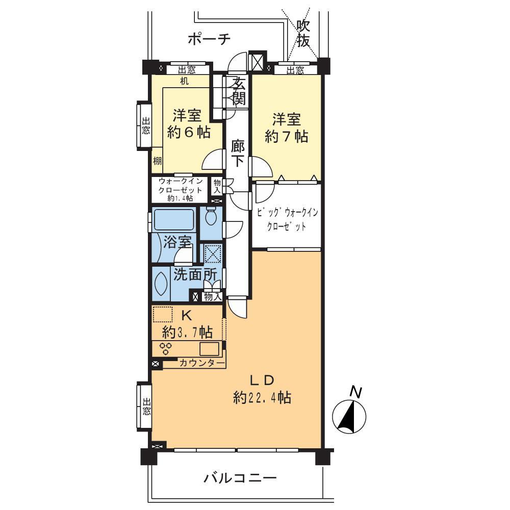 Floor plan.  ■ 2LDK / 93.28 sq m  / Corner room ■ LD about 22.4 Pledge ■ Each room 6 quires more, WIC Yes ■ To 3LDK possible reform (cost is required separately)