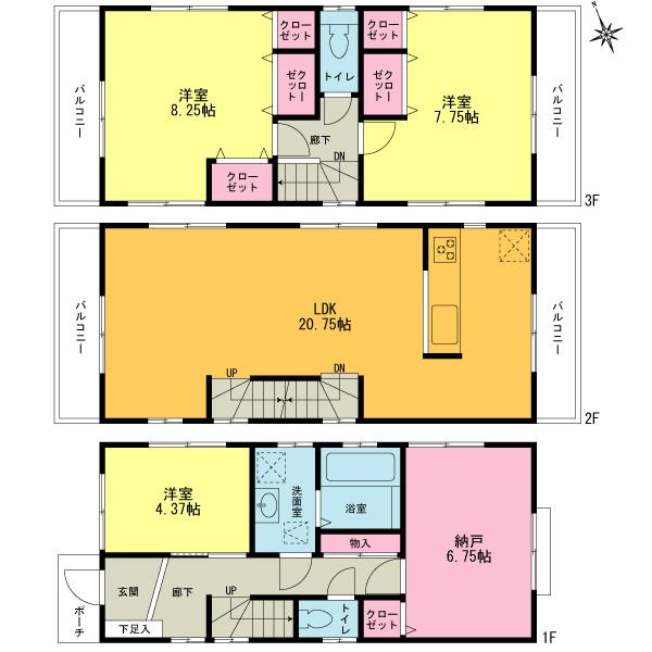 Floor plan. 43,800,000 yen, 4LDK, Land area 77.52 sq m , Building area 112.99 sq m 4LDK