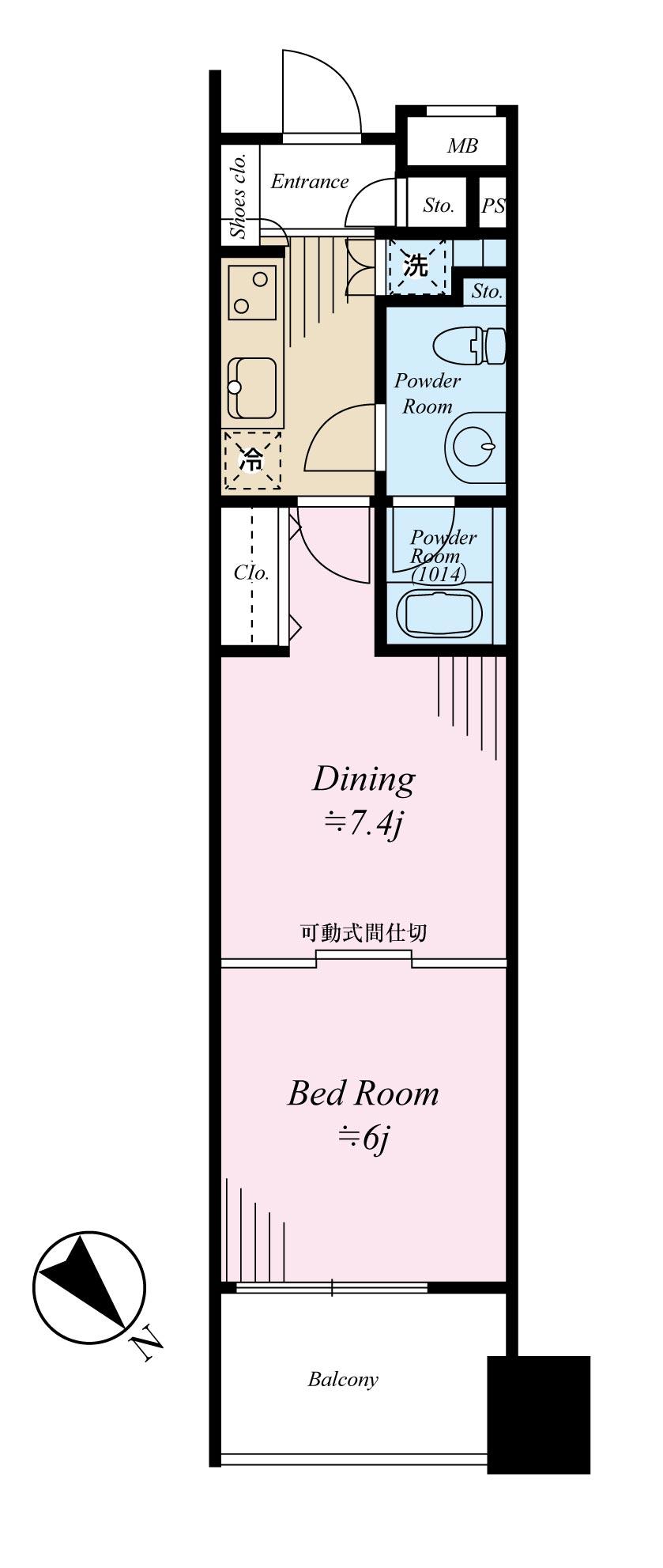 Floor plan. 1DK, Price 22,300,000 yen, Footprint 36 sq m , Balcony area 4.59 sq m