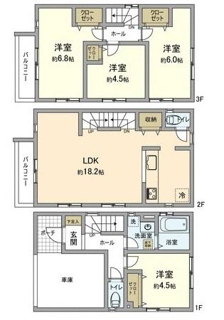 Floor plan. (Building 2), Price 37,800,000 yen, 4LDK, Land area 59.72 sq m , Building area 97.32 sq m