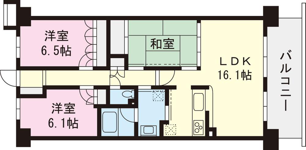 Floor plan. 3LDK, Price 31,800,000 yen, Occupied area 76.88 sq m , Balcony area 12.4 sq m