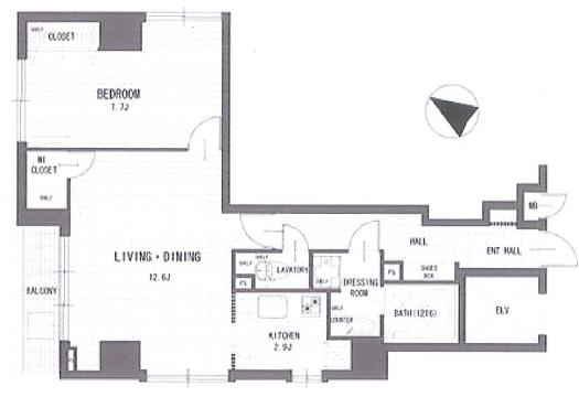 Floor plan. 1LDK, Price 31,800,000 yen, Occupied area 56.61 sq m , Balcony area 3.5 sq m