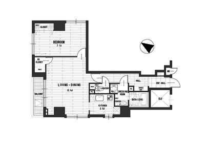 Floor plan. 1LDK, Price 31,800,000 yen, Occupied area 56.61 sq m , Balcony area 3.5 sq m