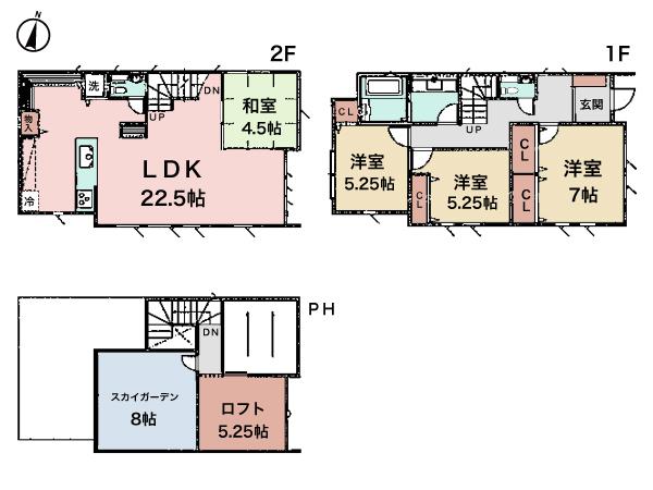 Floor plan. 62,800,000 yen, 4LDK, Land area 141.25 sq m , It is clear there 4LDK, including a building area of ​​112.2 sq m Pledge LDK22. Will floor plan to plug the sunshine on the south-facing.