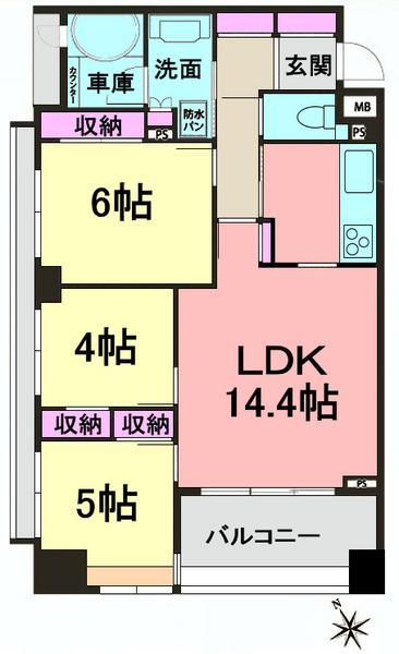 Floor plan. 3LDK, Price 35,800,000 yen, Occupied area 66.03 sq m , Balcony area 7.22 sq m
