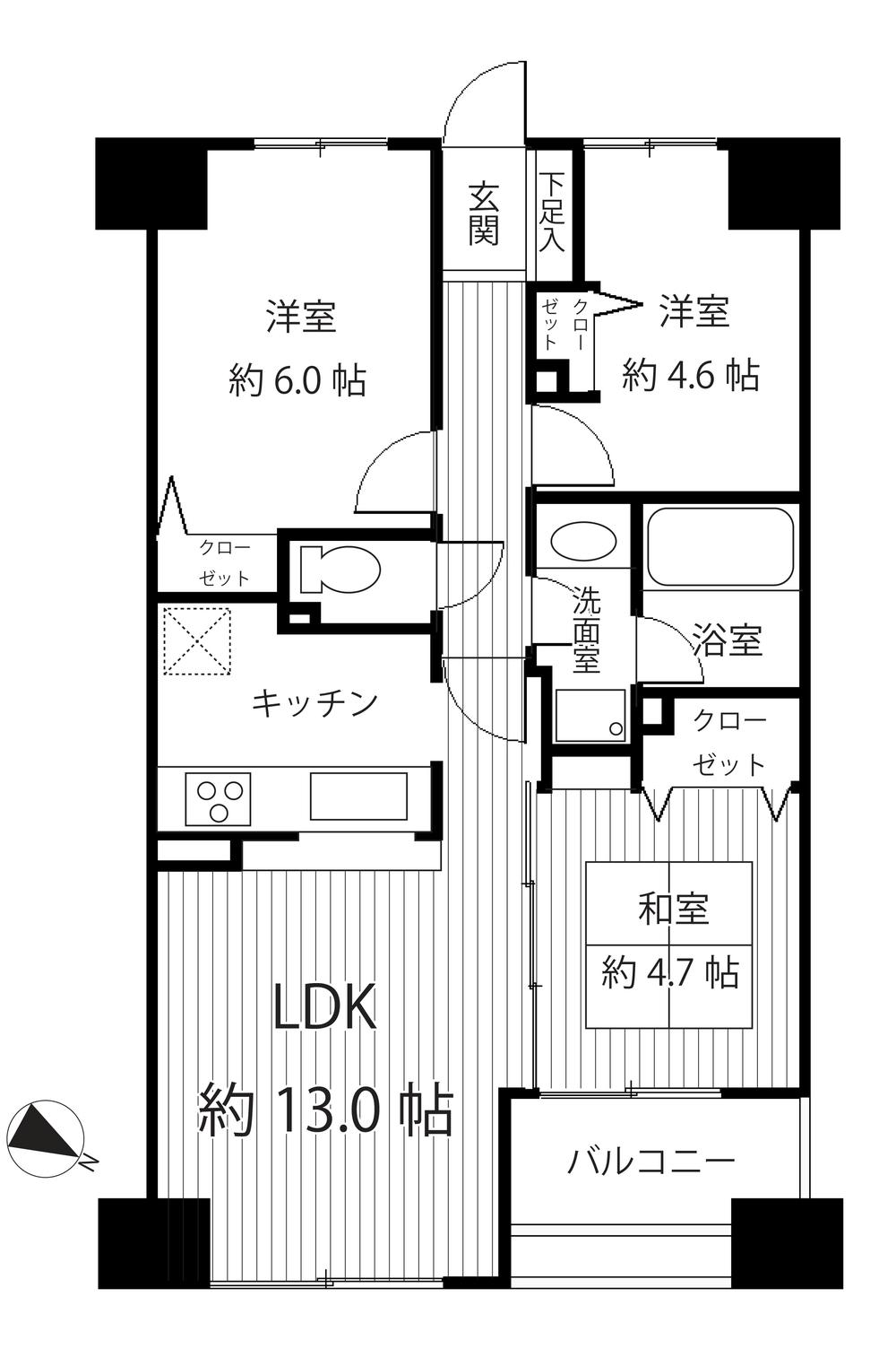 Floor plan. 3LDK, Price 33,600,000 yen, Footprint 61.3 sq m , Balcony area 5.04 sq m