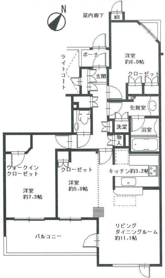 Floor plan. 3LDK, Price 59,500,000 yen, Occupied area 75.77 sq m , Balcony area 10.3 sq m