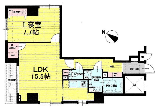 Floor plan. 1LDK, Price 30,800,000 yen, Occupied area 56.61 sq m , Balcony area 3.5 sq m floor plan