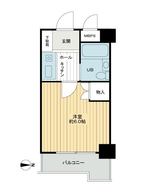 Floor plan. 1K, Price 6.6 million yen, Occupied area 17.98 sq m , Balcony area 2.76 sq m