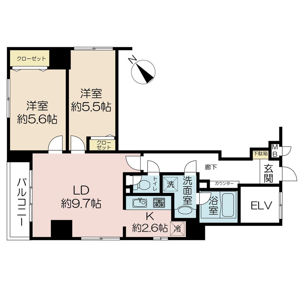 Floor plan. 2LDK, Price 23.8 million yen, Occupied area 56.61 sq m , Balcony area 3.5 sq m