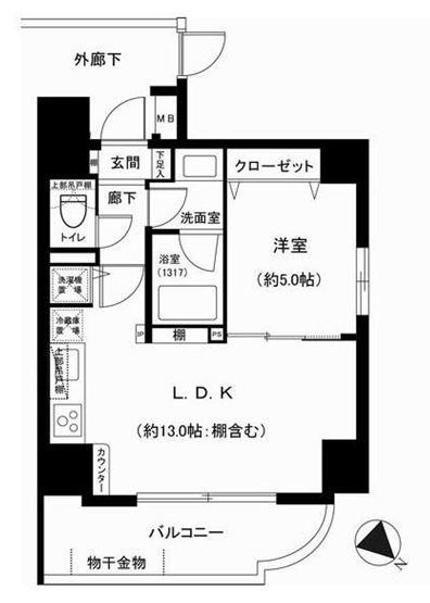 Floor plan. 1LDK, Price 25,900,000 yen, Occupied area 41.79 sq m , Balcony area 7.67 sq m view good northeast corner room