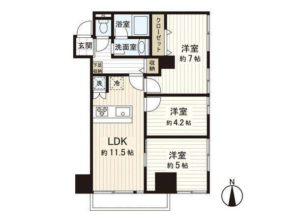 Floor plan. 3LDK, Price 24,800,000 yen, Footprint 58.4 sq m , Balcony area 4.5 sq m Floor.