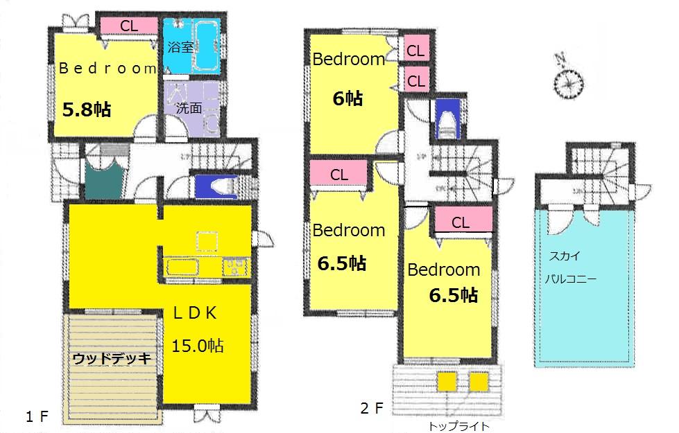 Floor plan. (A Building), Price 43,800,000 yen, 4LDK, Land area 108 sq m , Building area 99.56 sq m