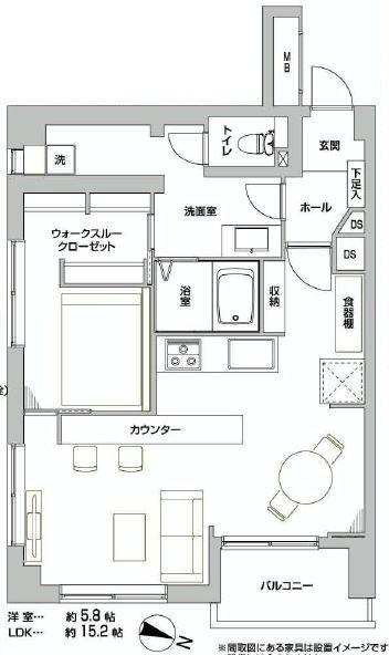 Floor plan. 1LDK, Price 22,950,000 yen, Occupied area 50.85 sq m , Balcony area 4.5 sq m