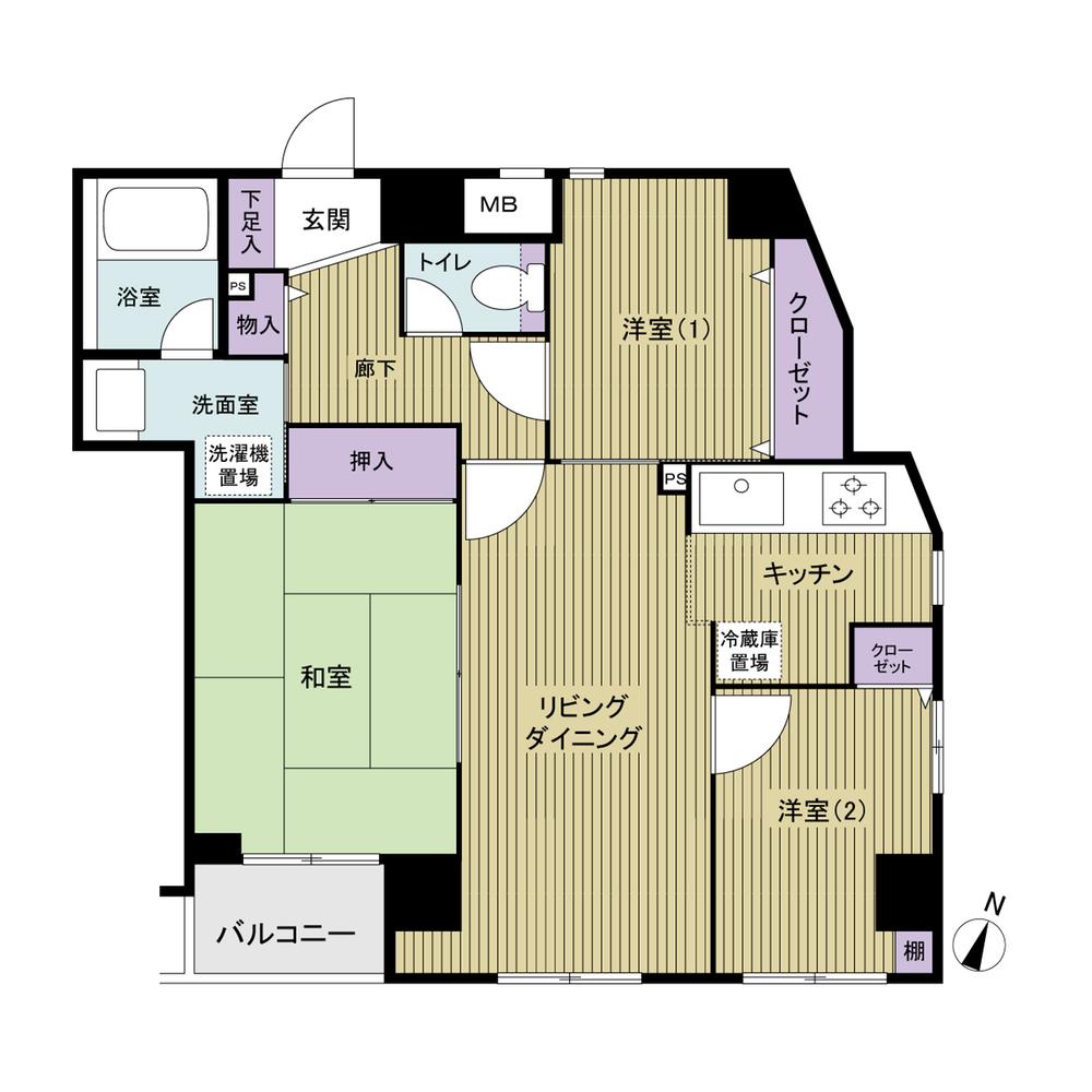 Floor plan. 3LDK, Price 24,800,000 yen, Occupied area 58.12 sq m , Balcony area 2.4 sq m angle room 3LDK. South side is the floor plan of 3 rooms.