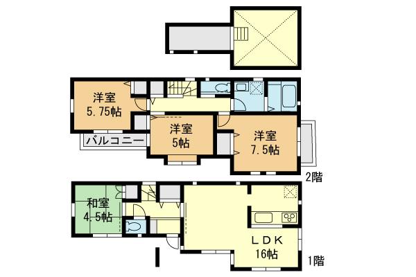 Floor plan. (A Building), Price 37,800,000 yen, 4LDK, Land area 86.52 sq m , Building area 88.69 sq m