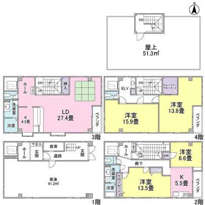 Floor plan.  ■ Steel frame ・ 4-story  □ As a two-family house, As office combination housing, various