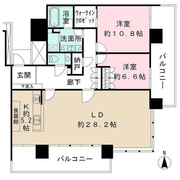 Floor plan. 2LDK, Price 150 million yen, Footprint 117.73 sq m , Balcony area 32.31 sq m