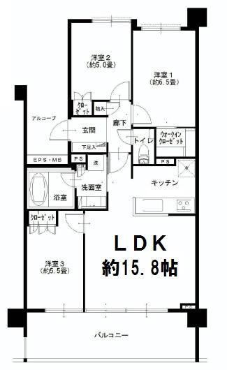 Floor plan. 3LDK, Price 36,900,000 yen, Occupied area 70.25 sq m , Balcony area 14 sq m   ■ LDK face-to-face kitchen at about 15.8 Pledge!  [Floor plan]