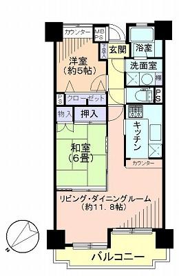Floor plan. 2LDK, Price 29,900,000 yen, Occupied area 62.29 sq m , Balcony area 8.16 sq m