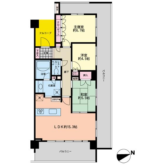 Floor plan. 3LDK, Price 36,800,000 yen, Occupied area 74.71 sq m , Balcony area 38.36 sq m