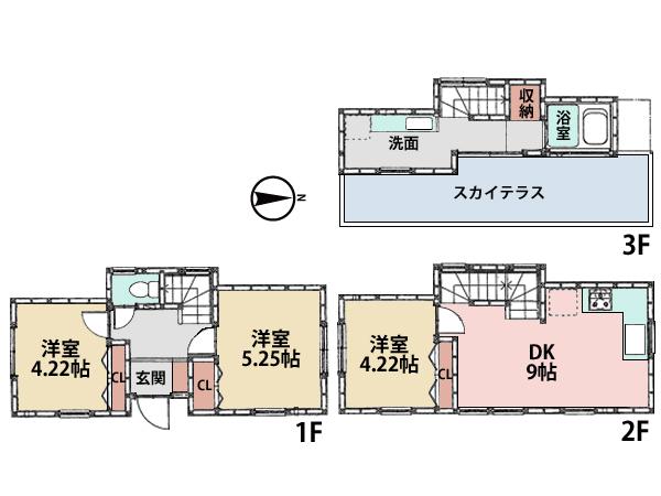 Floor plan. 32,753,000 yen, 3LDK, Land area 54.01 sq m , Spanish House insistence building area 60.51 sq m. It has been with the water around on the third floor! The reason is that you can see if you look at the local.