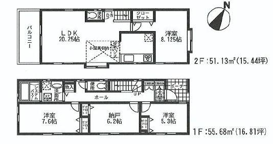 Floor plan. (1 Building), Price 43,500,000 yen, 3LDK+S, Land area 127.76 sq m , Building area 106.81 sq m