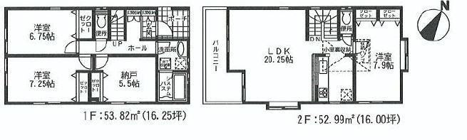 Floor plan. (Building 2), Price 43,800,000 yen, 3LDK+S, Land area 120.59 sq m , Building area 106.81 sq m