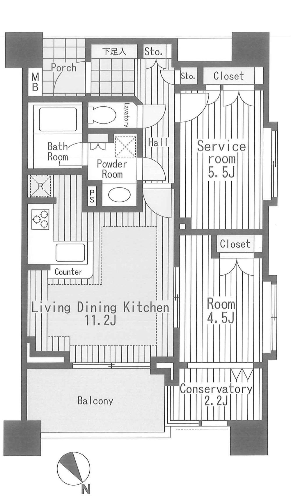 Floor plan. 1LDK + S (storeroom), Price 29,800,000 yen, Occupied area 53.95 sq m , Balcony area 5.83 sq m floor plan