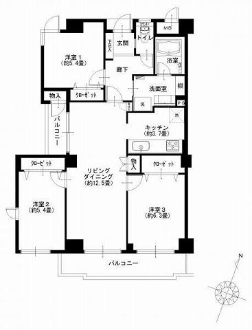 Floor plan. 3LDK, Price 24,900,000 yen, Occupied area 75.21 sq m , Balcony area 9.59 sq m floor plan