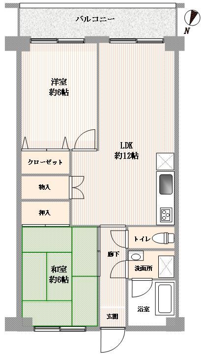 Floor plan. 2LDK, Price 11 million yen, Occupied area 56.44 sq m , Balcony area 6.48 sq m