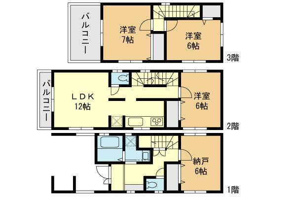 Floor plan. (1 Building), Price 42,800,000 yen, 3LDK+S, Land area 70.72 sq m , Building area 110.12 sq m