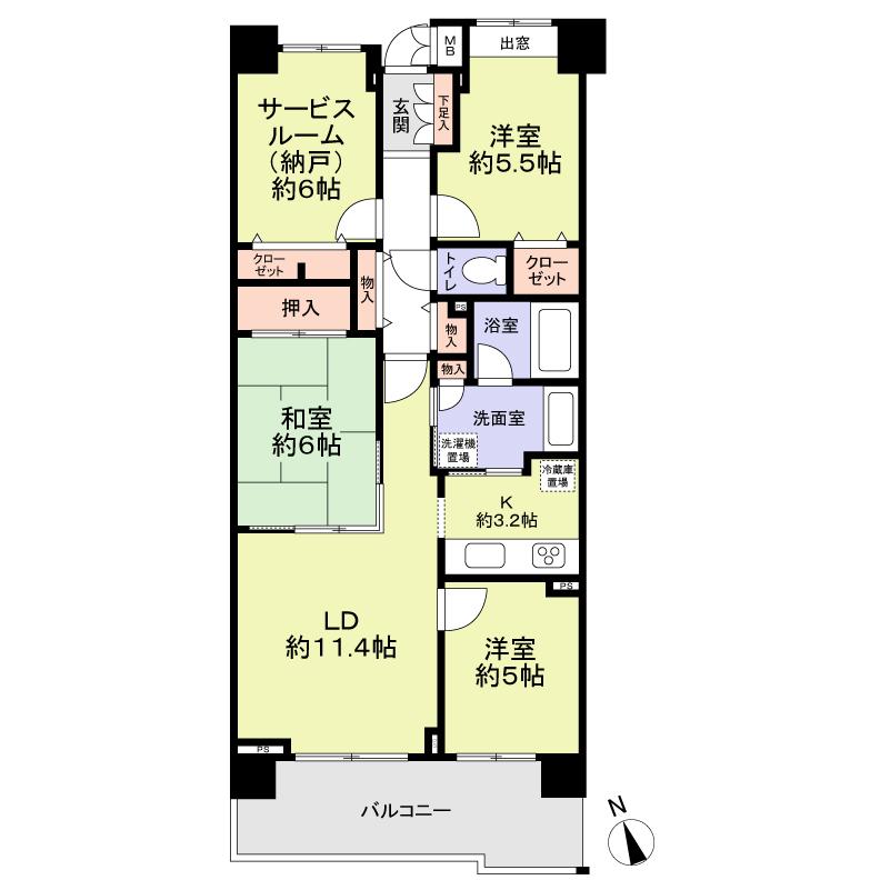 Floor plan. 3LDK + S (storeroom), Price 28 million yen, Occupied area 83.01 sq m , Balcony area 12.6 sq m