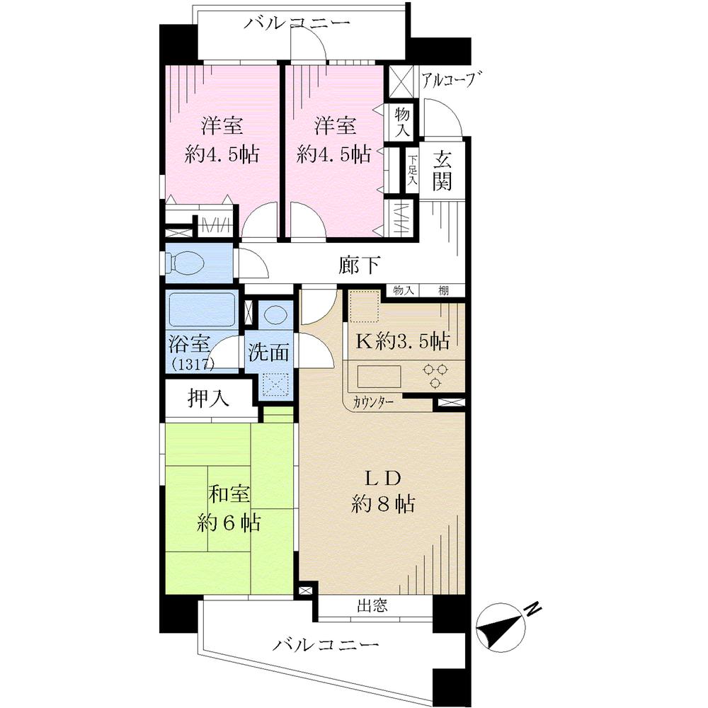 Floor plan. 3LDK, Price 34,800,000 yen, Footprint 63.6 sq m , Balcony area 7.89 sq m