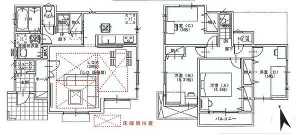 Floor plan. 44 million yen, 4LDK, Land area 87.79 sq m , Building area 115 sq m