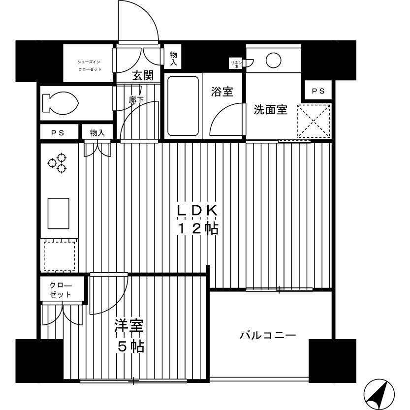 Floor plan. 1LDK, Price 24,980,000 yen, Occupied area 42.12 sq m , Balcony area 4.75 sq m