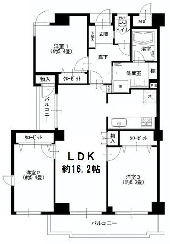 Floor plan. 3LDK, Price 24,900,000 yen, Occupied area 75.21 sq m , Balcony area 9.59 sq m   ■ The main bedroom about 6.3 Pledge in LDK about 16.2 Pledge!  [Floor plan]