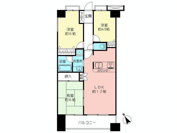 Floor plan. 3LDK, Price 33,700,000 yen, Occupied area 61.48 sq m , Balcony area 8.12 sq m