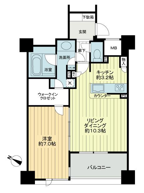Floor plan. 1LDK, Price 29,800,000 yen, Occupied area 55.88 sq m , Balcony area 6.43 sq m