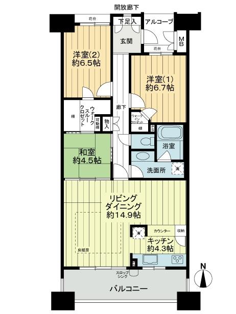 Floor plan. 3LDK, Price 40,800,000 yen, Occupied area 84.53 sq m , Balcony area 12.06 sq m