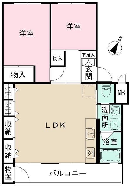 Floor plan. 2LDK, Price 12.5 million yen, Occupied area 58.24 sq m , Balcony area 8.02 sq m
