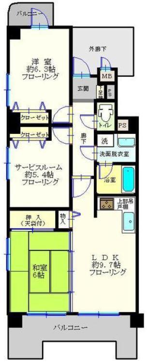 Floor plan. 2LDK + S (storeroom), Price 29,800,000 yen, Occupied area 61.33 sq m , Balcony area 10.79 sq m
