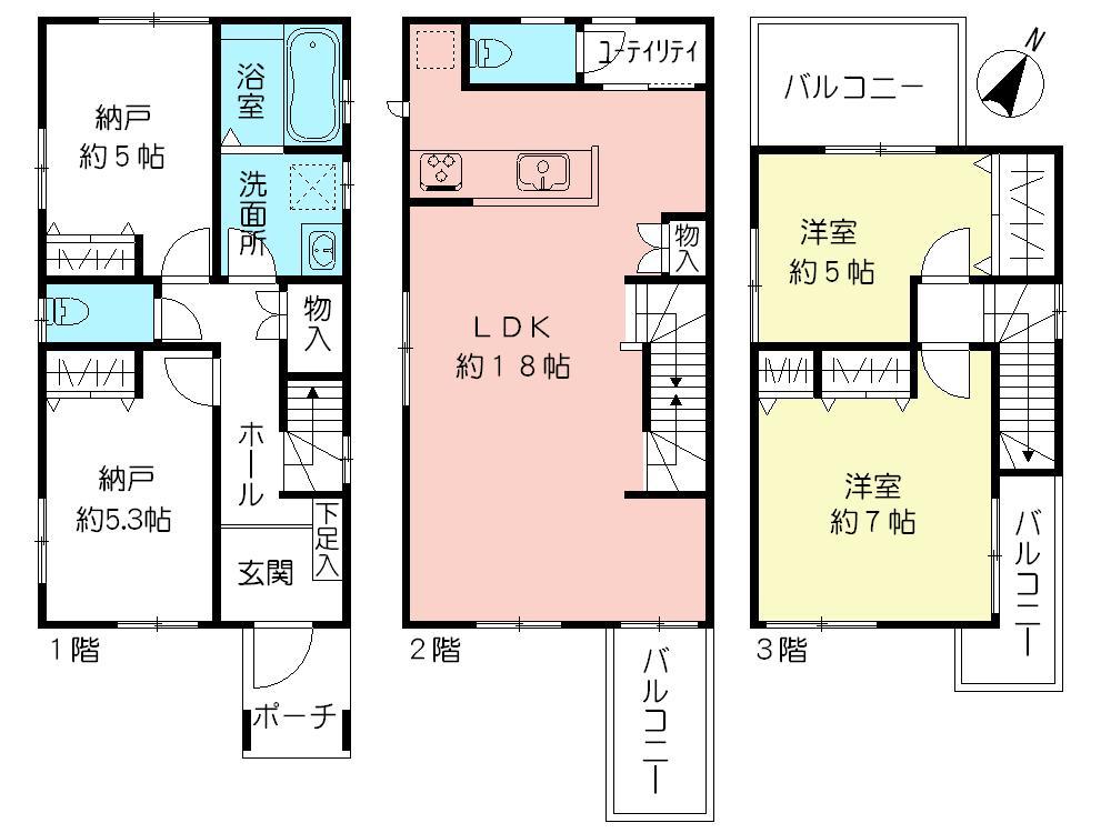 Floor plan. (3 Building), Price 35,800,000 yen (planned), 2LDK+2S, Land area 79.35 sq m , Building area 99.41 sq m