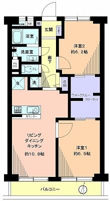 Floor plan. 2LDK, Price 17.3 million yen, Occupied area 56.44 sq m , Balcony area 6.48 sq m