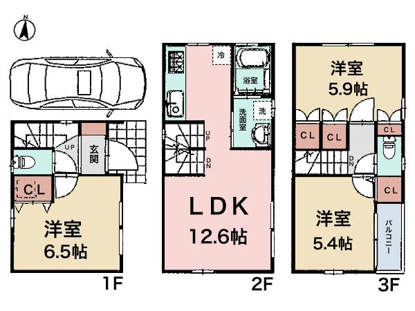 Floor plan. (A Building), Price 31,800,000 yen, 3LDK, Land area 48.44 sq m , Building area 82.27 sq m