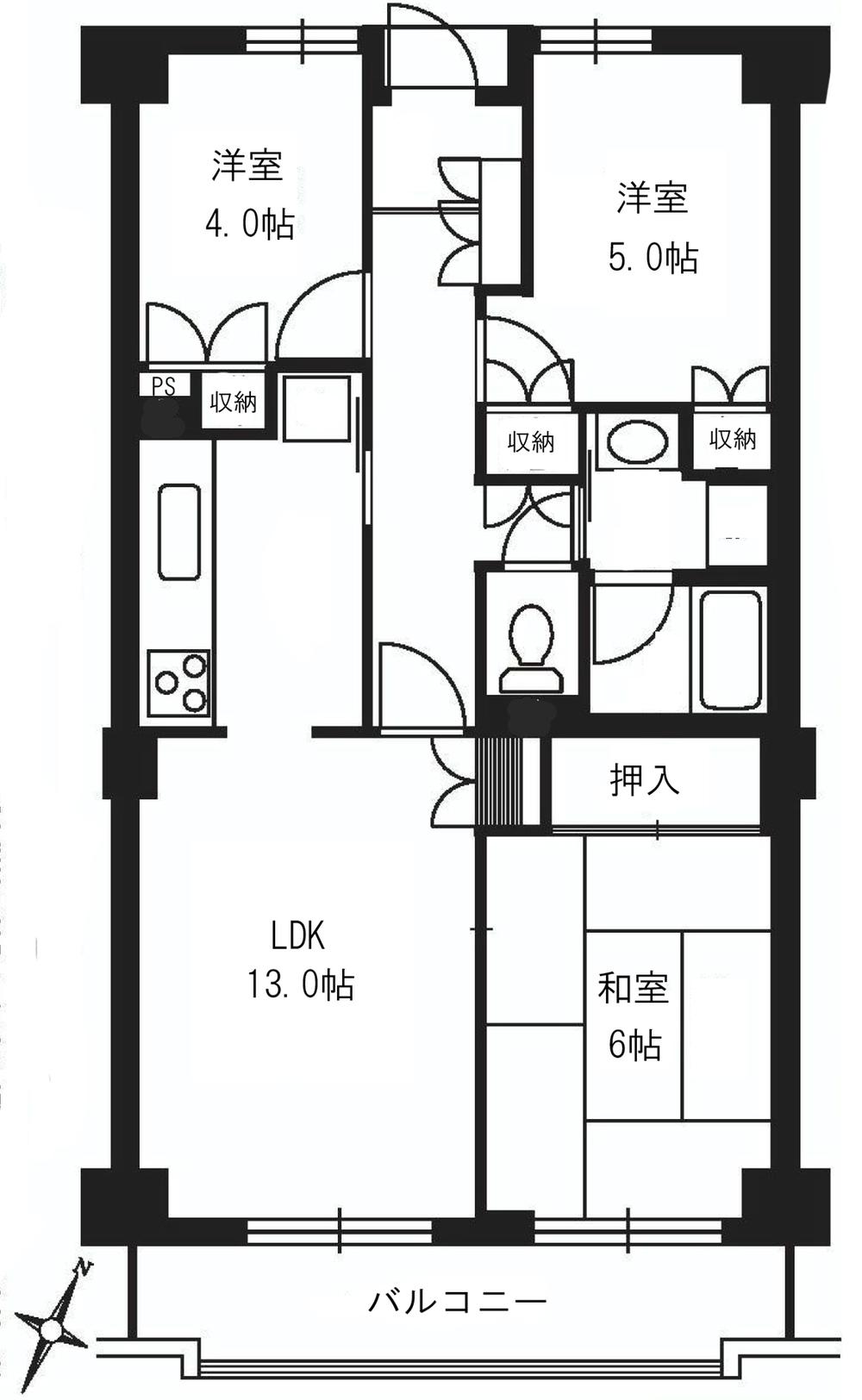 Floor plan. 3LDK, Price 19,800,000 yen, Occupied area 65.26 sq m , Balcony area 7.28 sq m