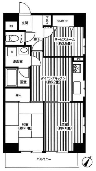 Floor plan. 2DK + S (storeroom), Price 18,800,000 yen, Occupied area 50.54 sq m