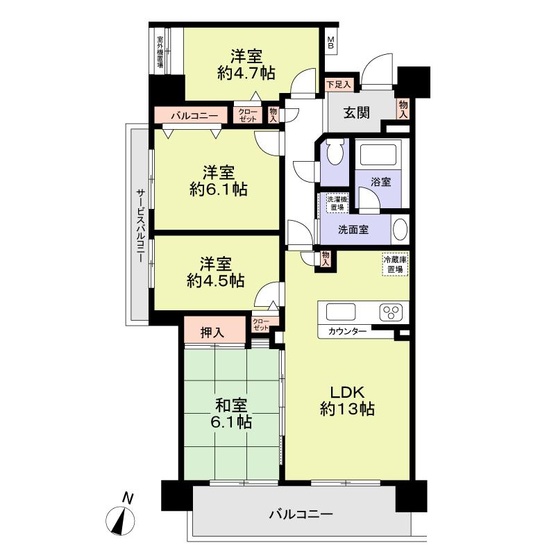 Floor plan. 4LDK, Price 32,900,000 yen, Occupied area 76.07 sq m , Balcony area 12.03 sq m